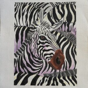 Large Needlepoint Canvas - Zebra Head with Stripes - Hand Painted